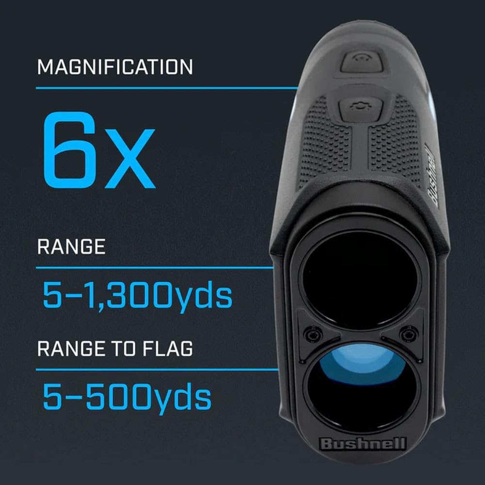 Bushnell Golf Tour V6 Shift Laser Rangefinder | Slope Compensation, PinSeeker, Magnetic Mount, 6X Magnification, 1300 Yard Range, 3D Flyovers in App, Signature Series Golf Towel