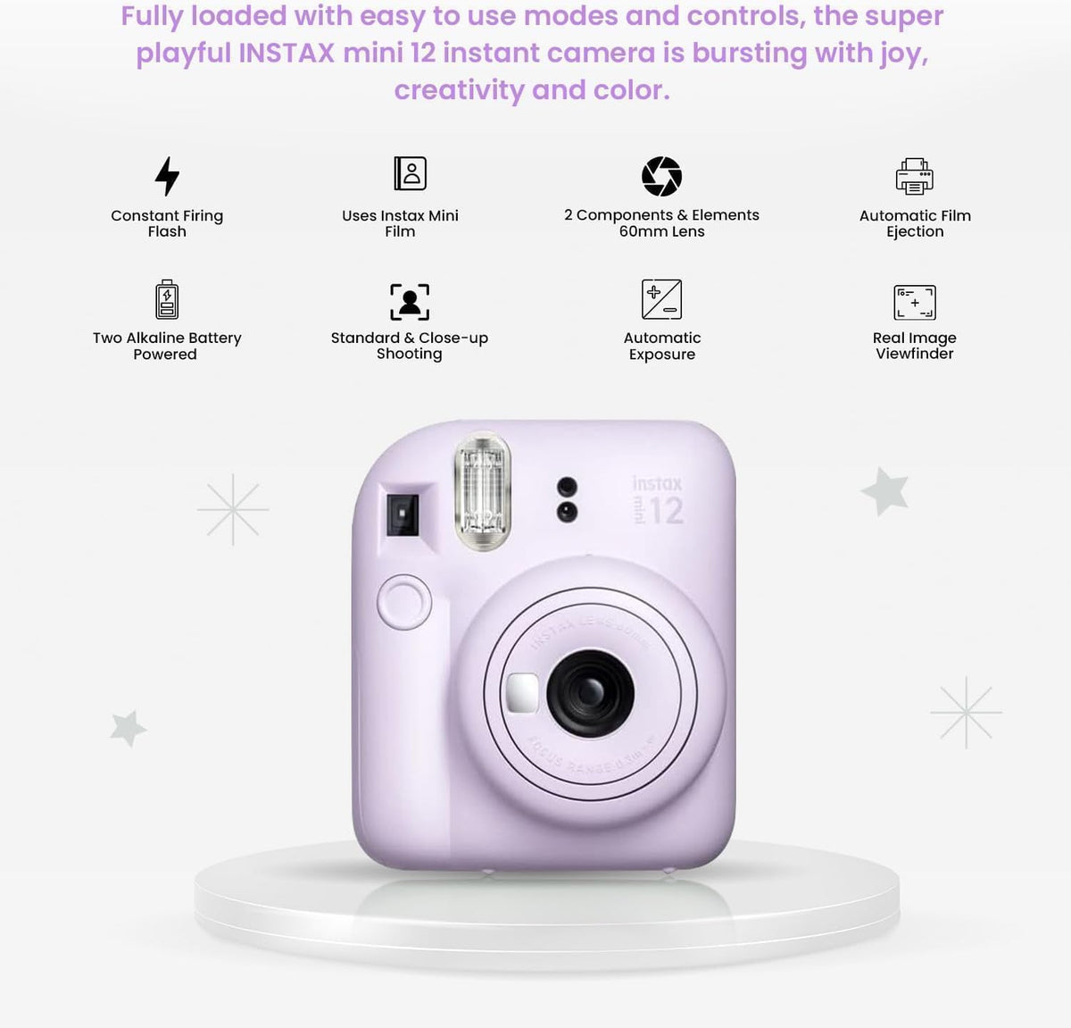 Fujifilm INSTAX MINI 12 Blue Bundle 2025 (2 Single Packs (20 Sheets), Lilac Purple)
