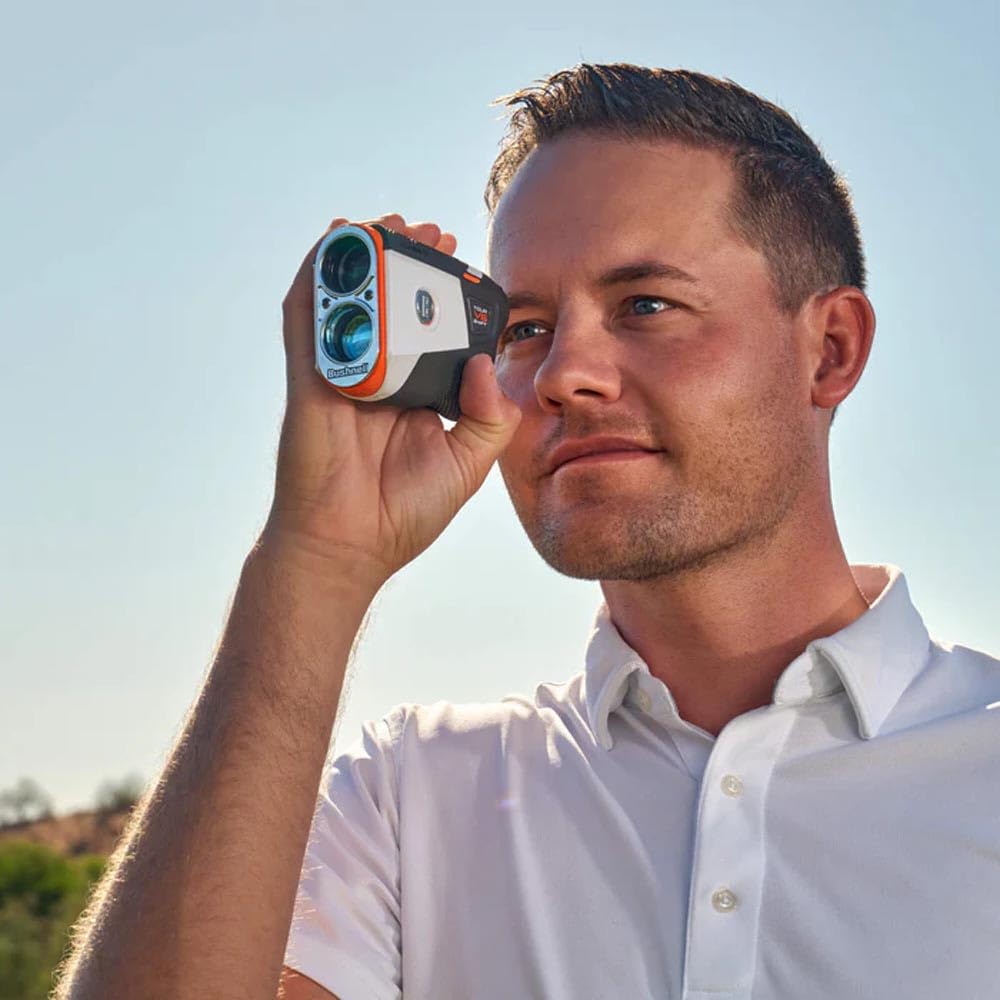 Bushnell Golf Tour V6 Shift Laser Rangefinder Patriot Pack | Slope Compensation, PinSeeker, Magnetic Mount, 6X Magnification, 1300 Yard Range, 3D Flyovers in App, Signature Series Golf Towel
