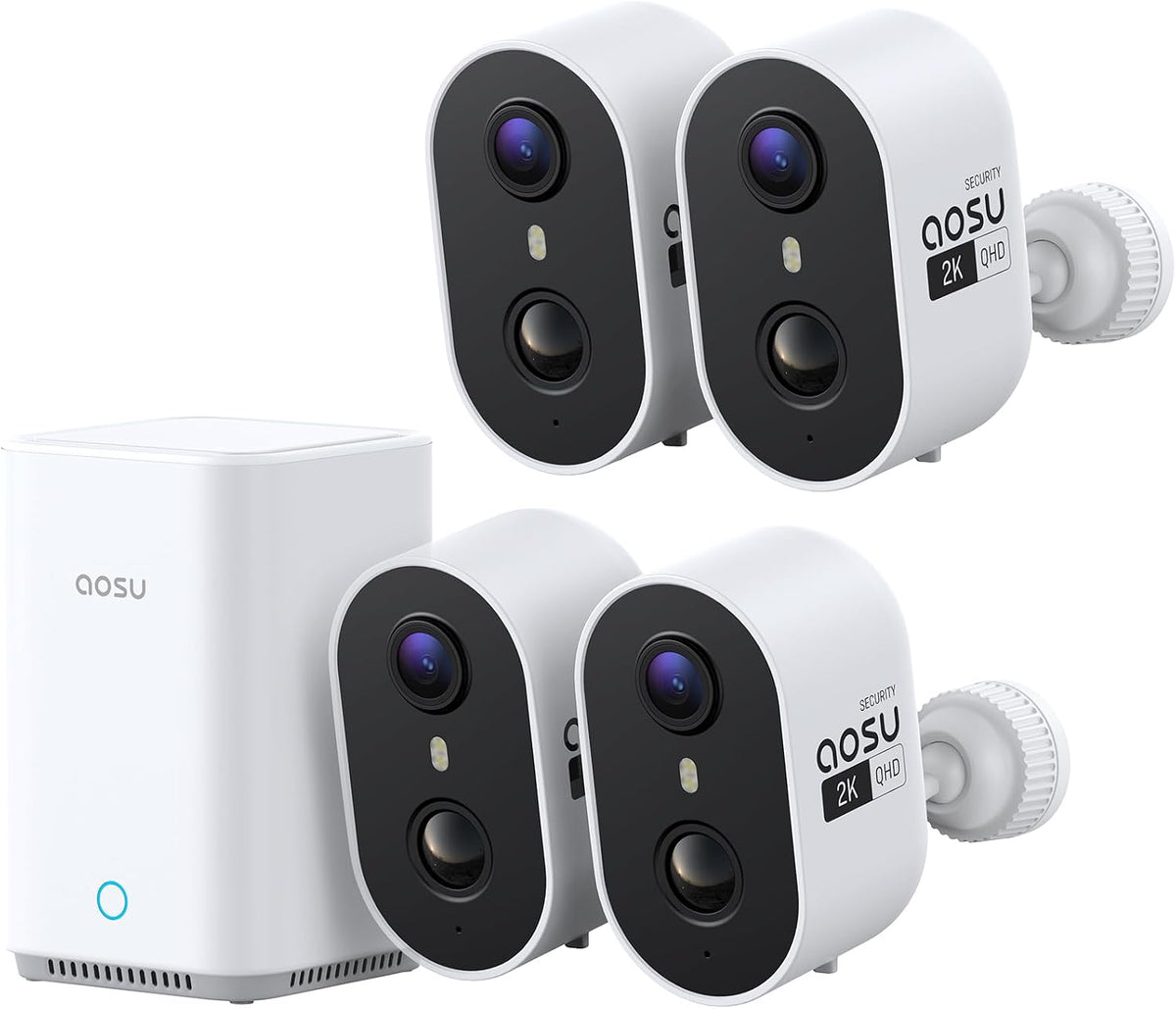 aosu 2K Battery Security Cameras Wireless Outdoor System, 4-Cam-Kit