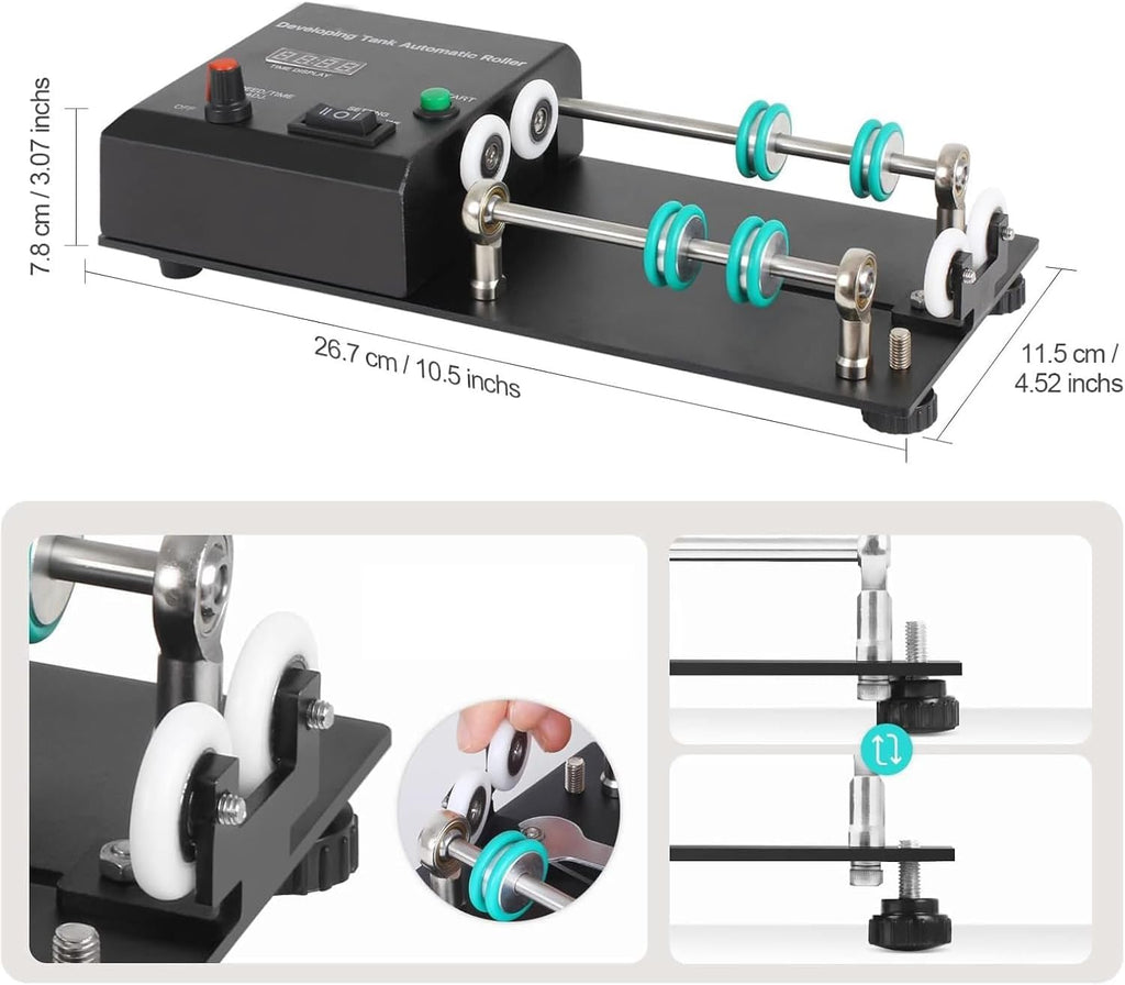 Universal Automatic Darkroom Film Processor Machine, Development Tank Roll Stand with Extension Rod, 1-30 Minute Timer and 4 Preset Programs, Film Camera Accessories
