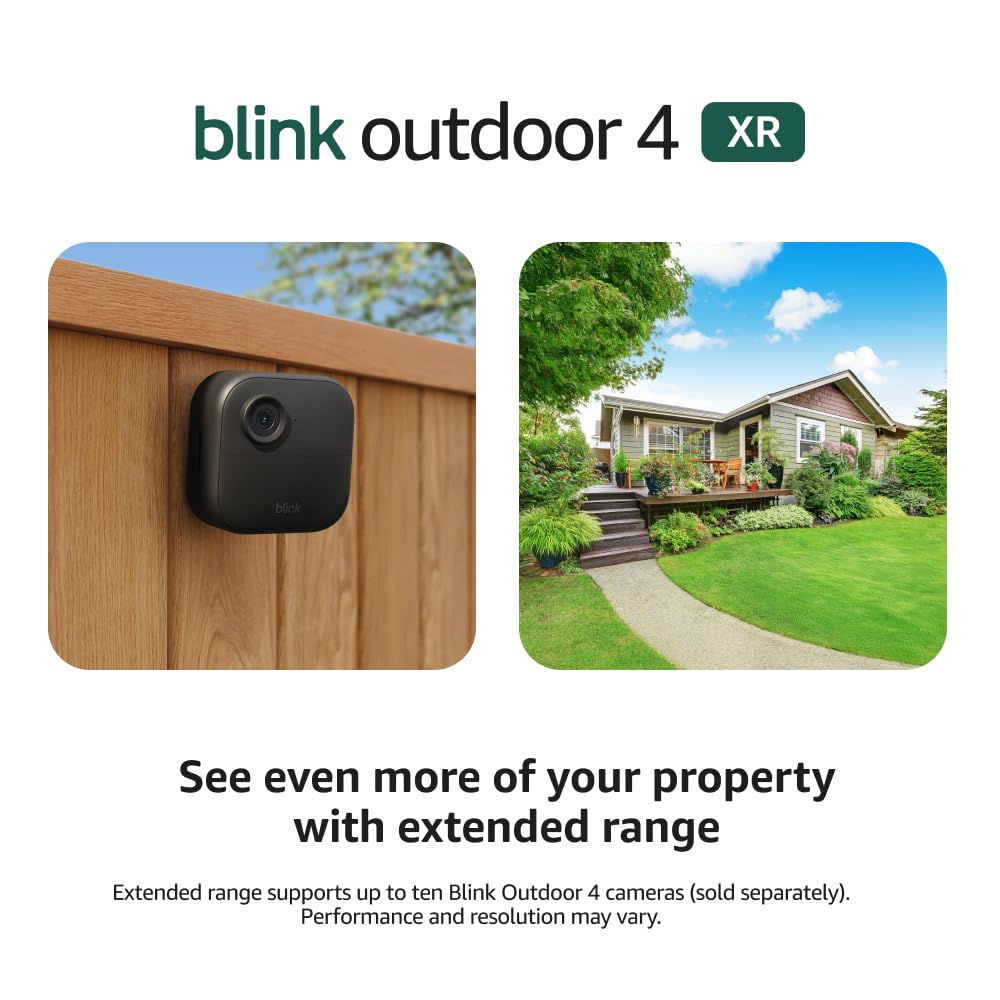 Blink Outdoor 4 XR â two-year battery wireless camera with 4x security coverage, 1000 ft open-air range or 400 ft with typical use â 4 camera system.