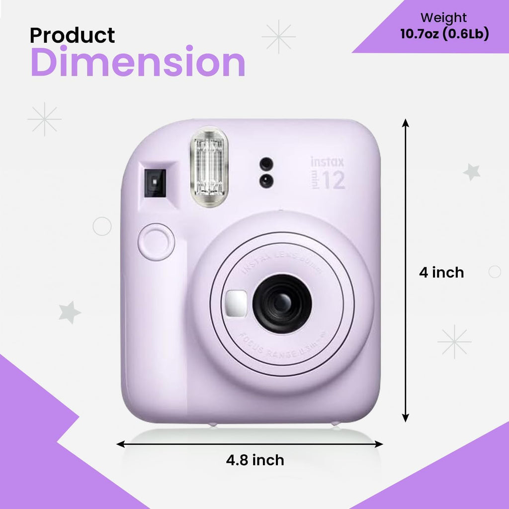 Fujifilm INSTAX MINI 12 Blue Bundle 2025 (2 Single Packs (20 Sheets), Lilac Purple)