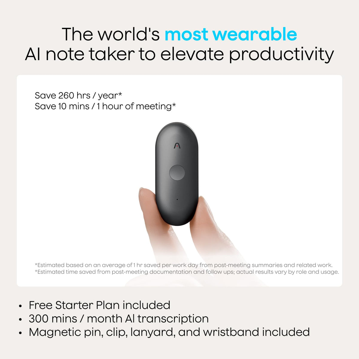 Plaud NotePin S Wearable AI Voice Recorder, Transcribe & Summarize, Purple