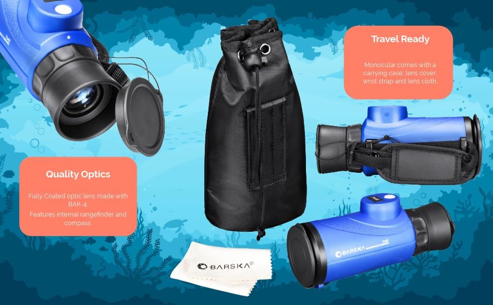 Barska 7x42 Deep Sea Waterproof Monocular with Compass & Rangefinding Reticle â Marine, Sailing & Outdoor Adventure Gear