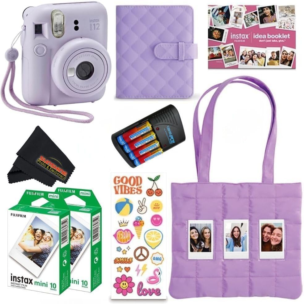 Fujifilm INSTAX MINI 12 Blue Bundle 2025 (2 Single Packs (20 Sheets), Lilac Purple)