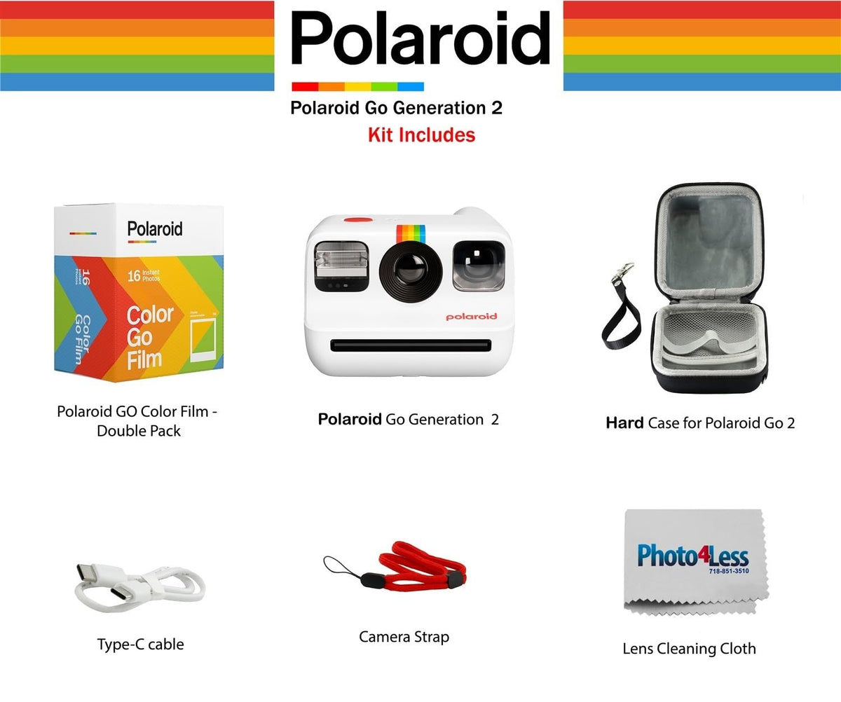 Polaroid Go Generation 2 Instant Film mini Camera (Black) Bundled with Polaroid GO Color Film Double Pack, Hard Carrying Case, Lens Cleaning Cloth