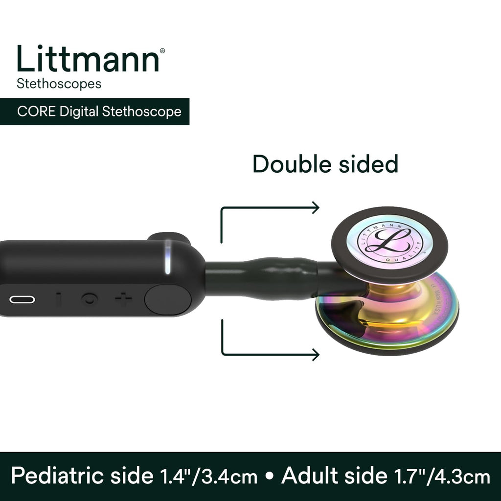 3M Littmann CORE Digital Stethoscope, Our Most Advanced Stethoscope Yet, Up To 40x Amplification, Active Noise Cancellation, In-App Sound Wave Visualization, Black-Finish Chestpiece, 8480