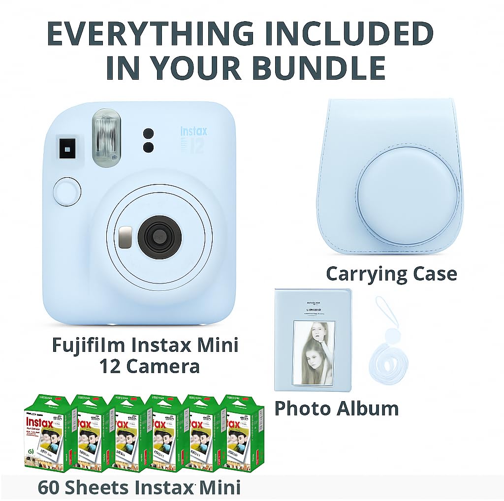 Fujifilm Instax Mini 12 Instant Camera Clay White & 60 Fuji Film Sheets