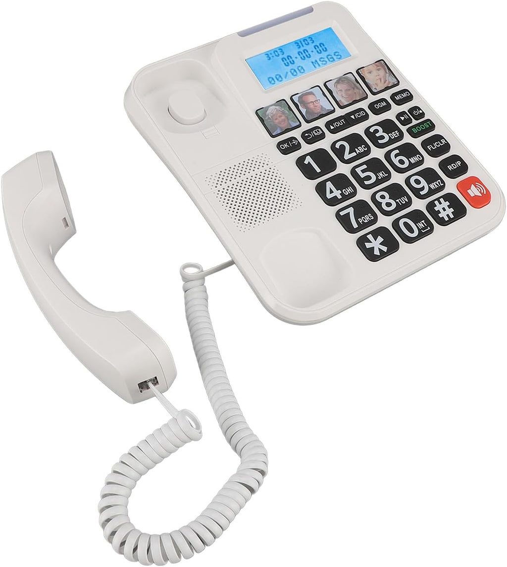 Corded Cordless Phone Combo, Expandable Corded Cordless Phone System with Answering Machine One Touch Call Blocking Big Buttons Phone with 2 Handsets (White)