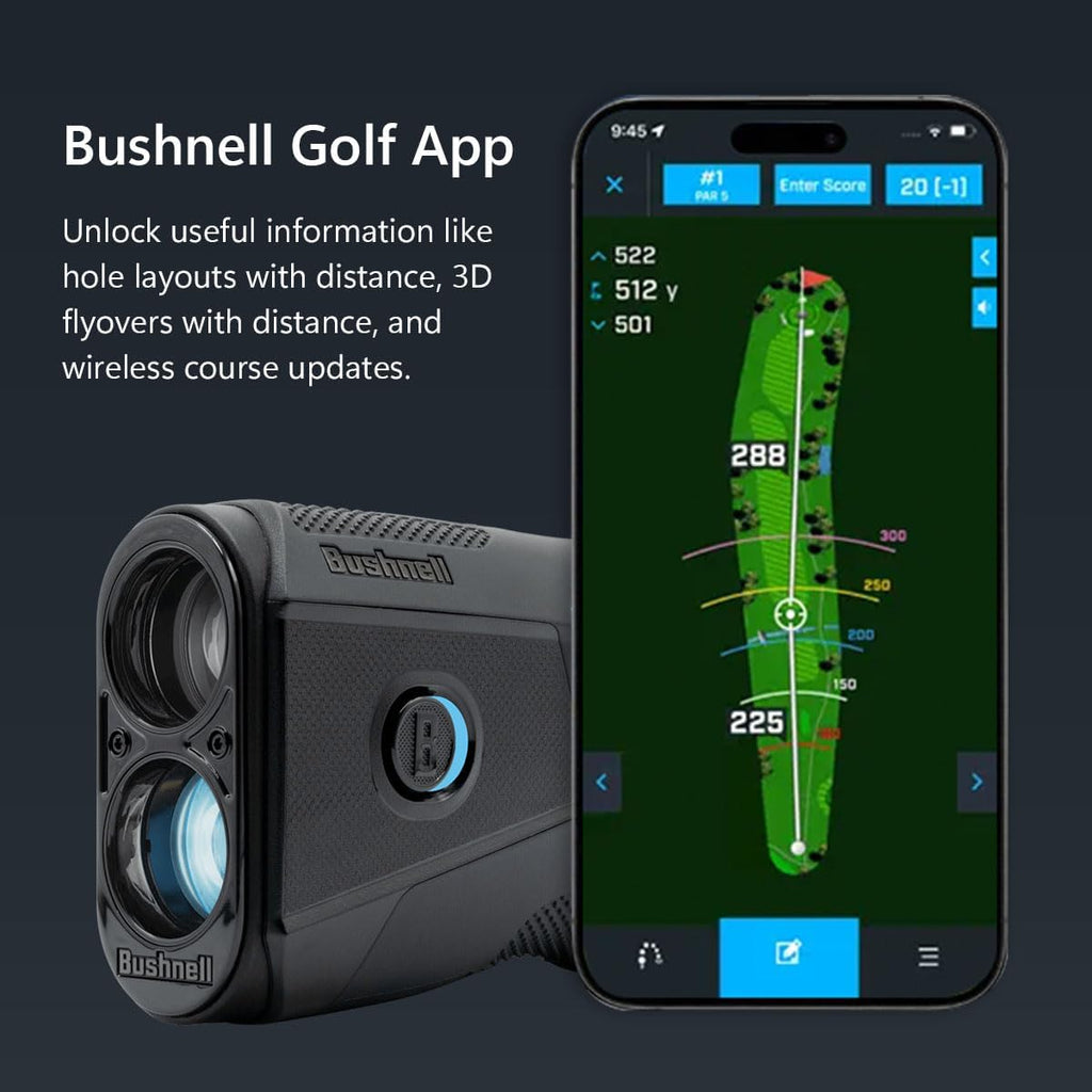 Bushnell Golf Tour V6 Shift Laser Rangefinder | Slope Compensation, PinSeeker, Magnetic Mount, 6X Magnification, 1300 Yard Range, 3D Flyovers in App, Signature Series Golf Towel
