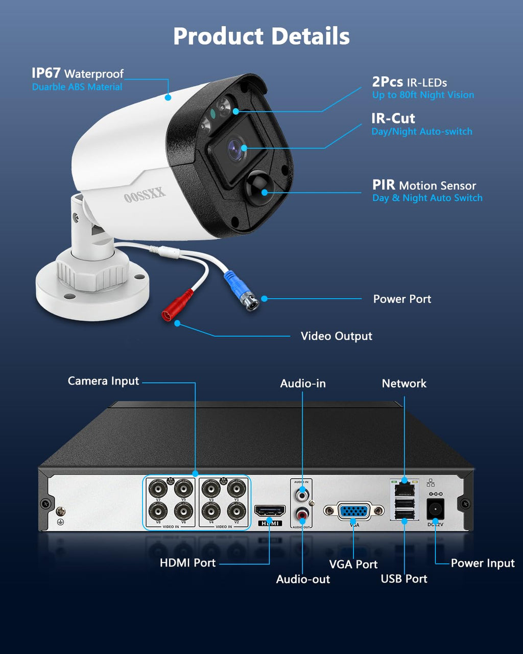 5MP HD-Analog Outdoor Wired Security Camera CCTV Cameras 1TB Hard Drive