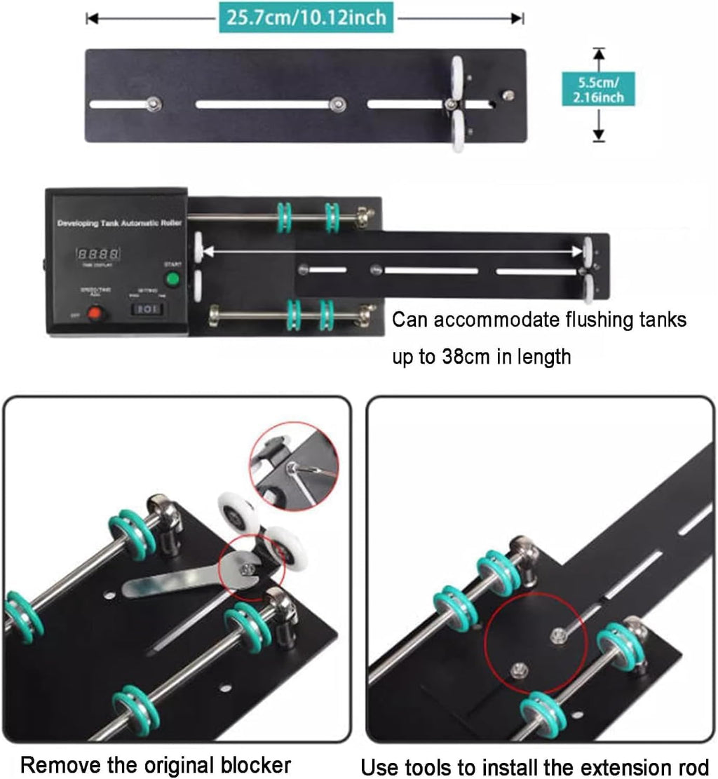 Universal Automatic Darkroom Film Processor Machine, Development Tank Roll Stand with Extension Rod, 1-30 Minute Timer and 4 Preset Programs, Film Camera Accessories