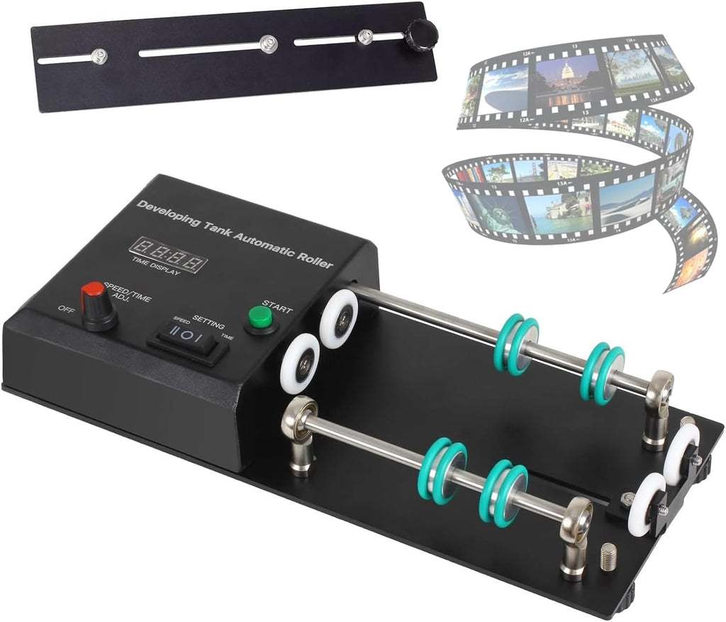 Universal Automatic Darkroom Film Processor Machine, Development Tank Roll Stand with Extension Rod, 1-30 Minute Timer and 4 Preset Programs, Film Camera Accessories