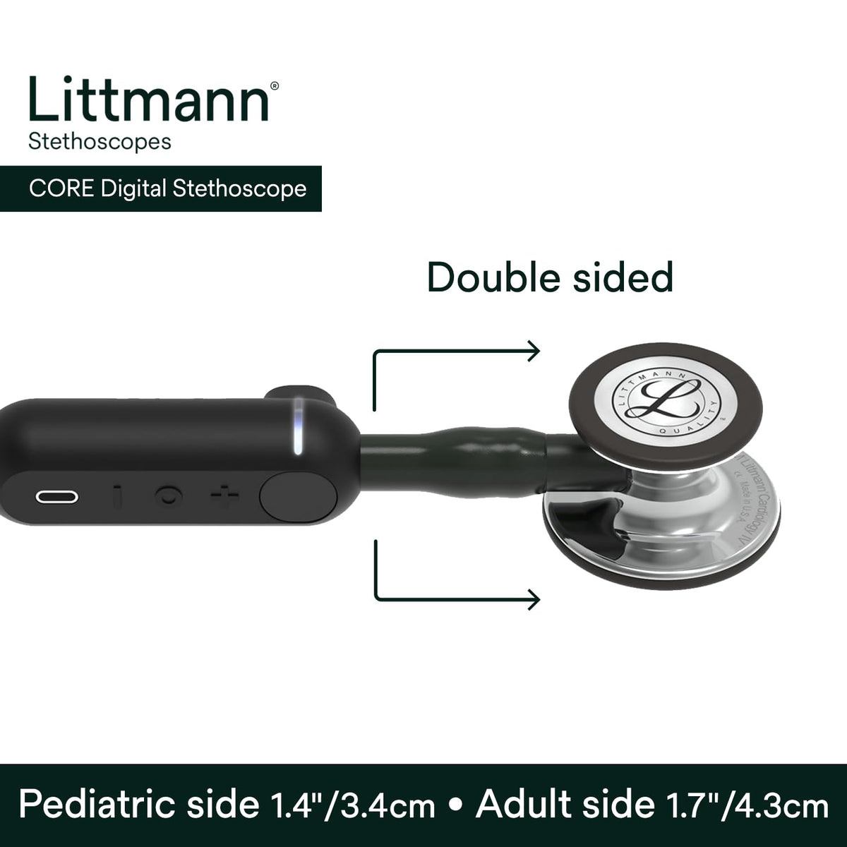 3M Littmann CORE Digital Stethoscope, Our Most Advanced Stethoscope Yet, Up To 40x Amplification, Active Noise Cancellation, In-App Sound Wave Visualization, Black-Finish Chestpiece, 8480