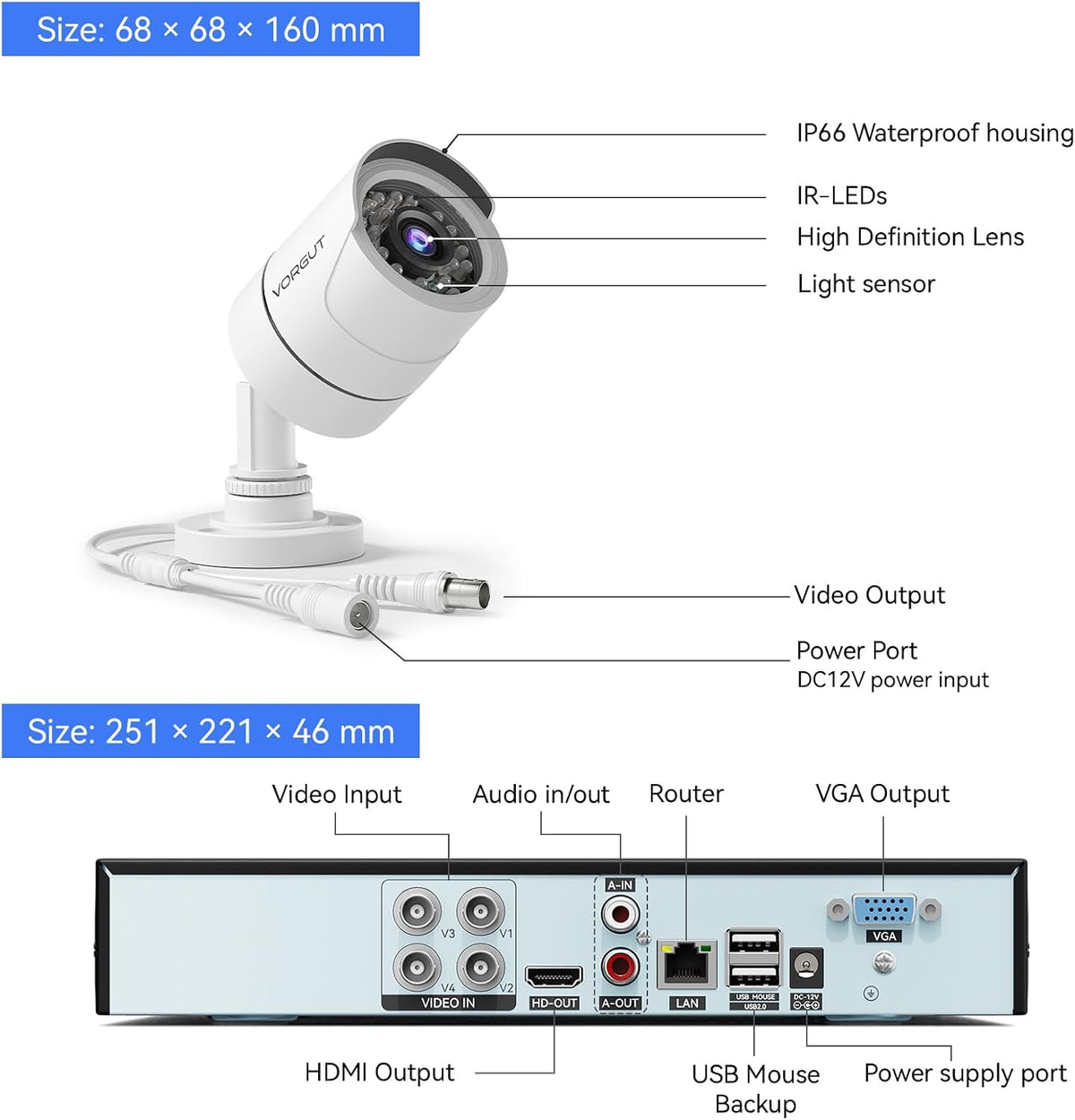 Wired Security Camera System Outdoor, 4X 1080P CCTV Camera, 500G HDD