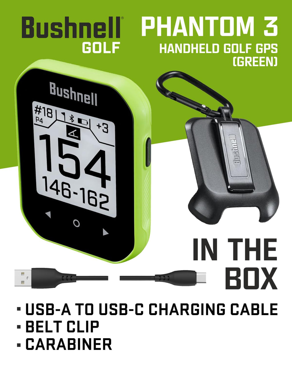 Bushnell Phantom 3 Slope Golf GPS Rangefinder (Blue) with BITE Magnetic Mount and GreenView with Slope-Adjusted Distances, 38,000+ Courses, Auto Hole Advance with Wearable4U Cleaning Cloth Bundle