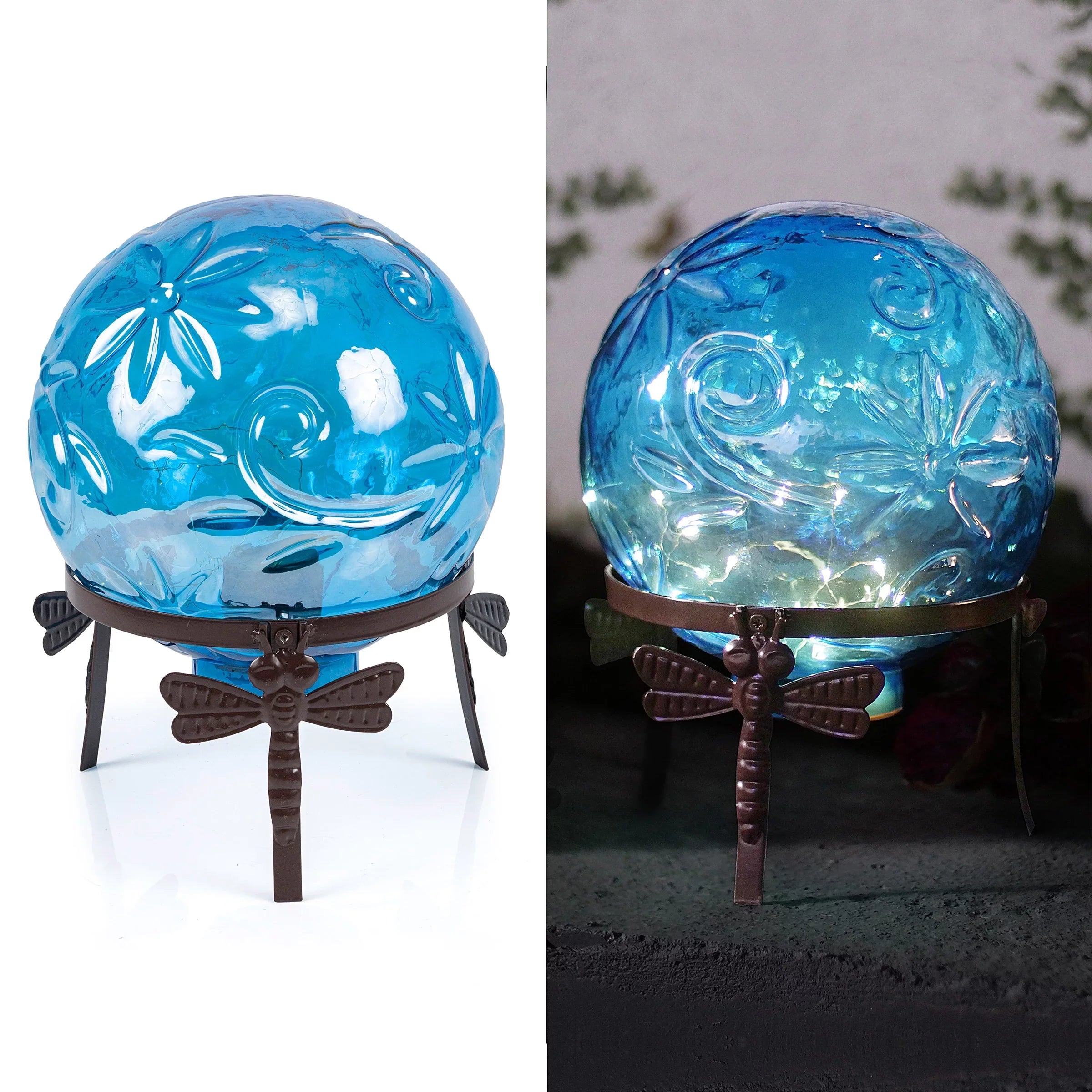 L Light-up Globe, 13" H Blue 10" x W Glass Corporation x Embossed 10" Alpine Gazing