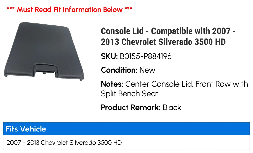 Console Compatible 2007 - HD 2008 2009 Silverado 2010 - 2011 Chevy 2013 Lid 2012 3500 with