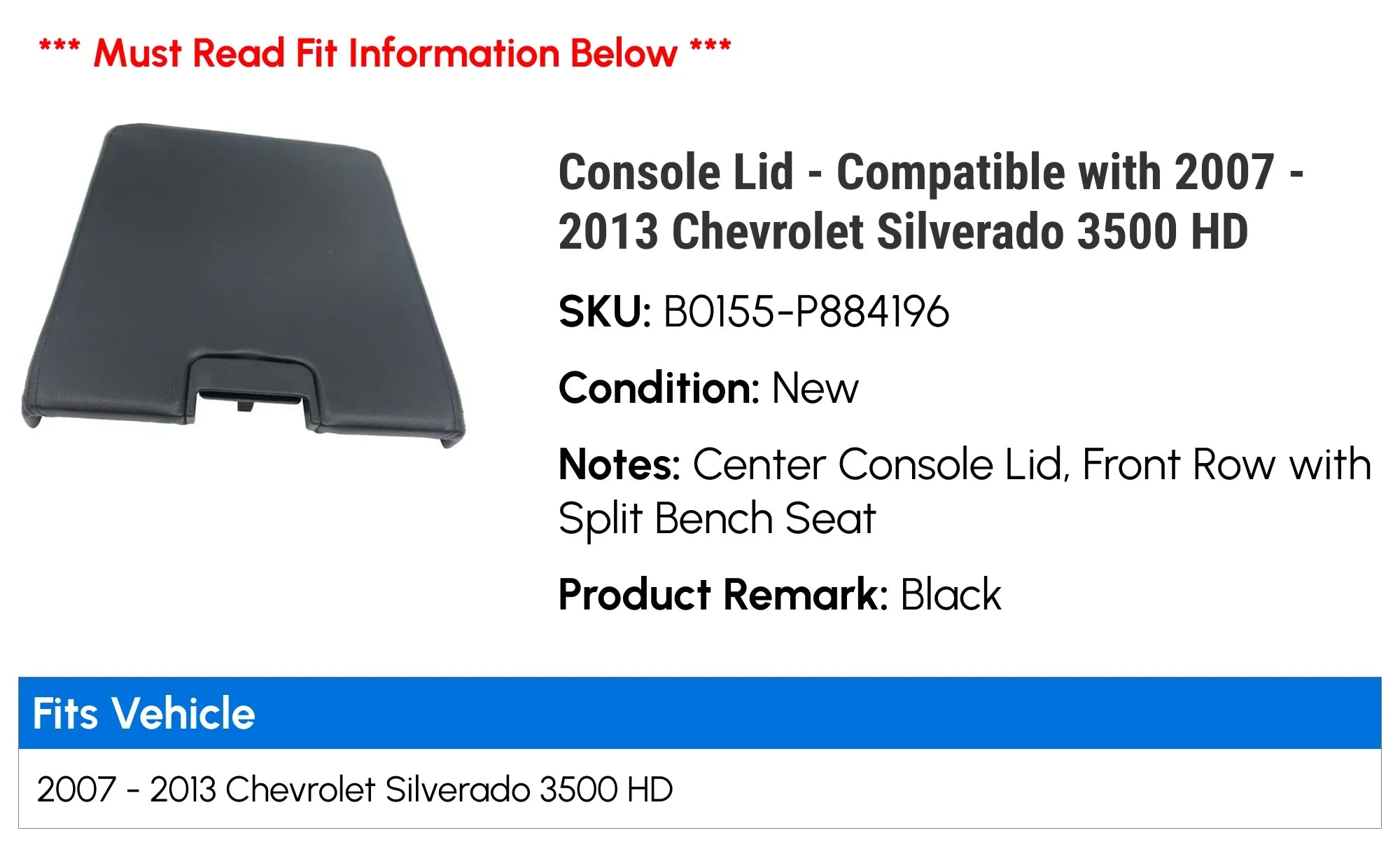 Console Compatible 2007 - HD 2008 2009 Silverado 2010 - 2011 Chevy 2013 Lid 2012 3500 with