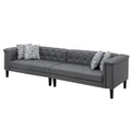 120 Leather Ella Tufted, Sofa, Vegan Benjara Button Seater Gray 4 Inch Faux Deep