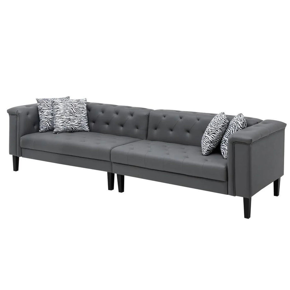 120 Leather Ella Tufted, Sofa, Vegan Benjara Button Seater Gray 4 Inch Faux Deep