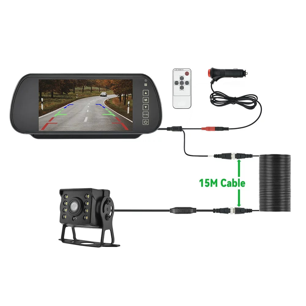 View Rear License System Camera Reverse Car Plate Backup HD Parking 7in Monitor