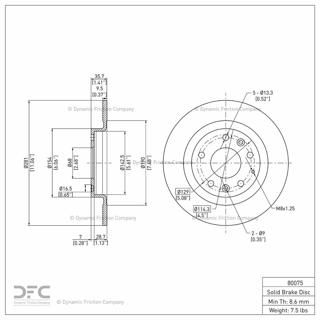 Dynamic GEOSPEC Rear For Mazda Brake Company CX-3 Coated Friction (1) 2016-2018 604-80075 Rotor