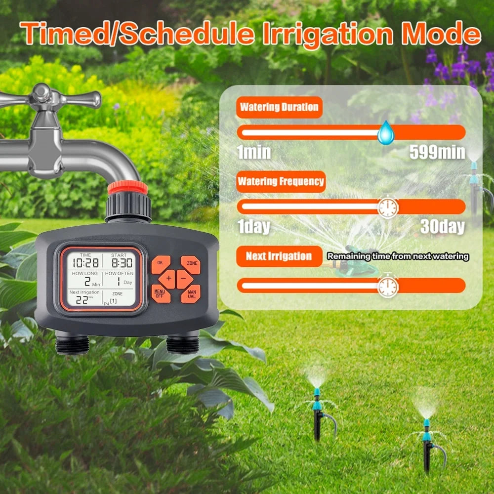 Smart Programmable Hose Timer Screen LCD Outlets Water Watering Garden Timer Timer Sprinkler Timer Irrigation for for Lawn 2 Automatic/Manual Yard Large