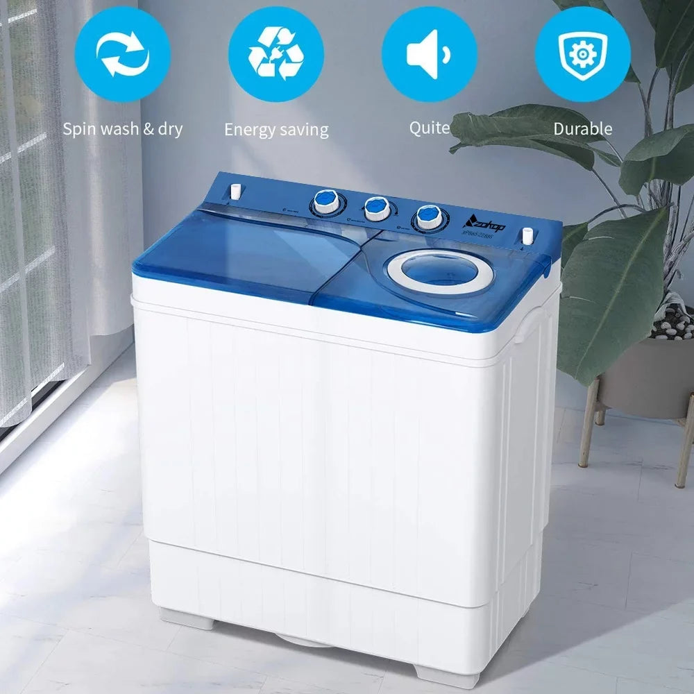 Semi-automatic Apartment, White&Blue Twin RVs, Twin Machine for Tub Washing Pump Dorms, with Camping More, Drain Built-in 26Lbs Tube and BMTBUY XPB65-2288S