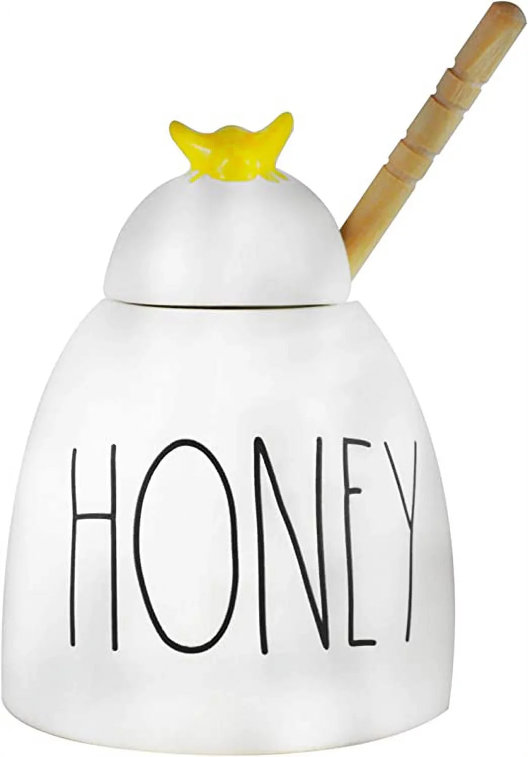 Dunn Bee Black with Dipper Kitchen Rae Ivory on Pot Lid Ceramic and Yellow HONEY Letters LL Wooden