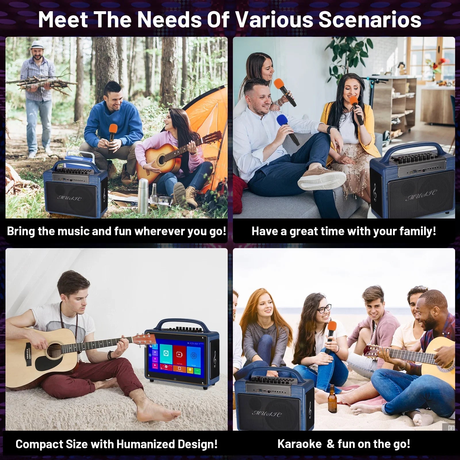 Loudspeaker mobile for 12/4+64G,Support Adults&Kid,14”HD Microphone/WiFi/USB/SD/PC/TV/Phones/HDMI Touch Karaoke Wireless BT Systems Screen/Android Machine Streaming