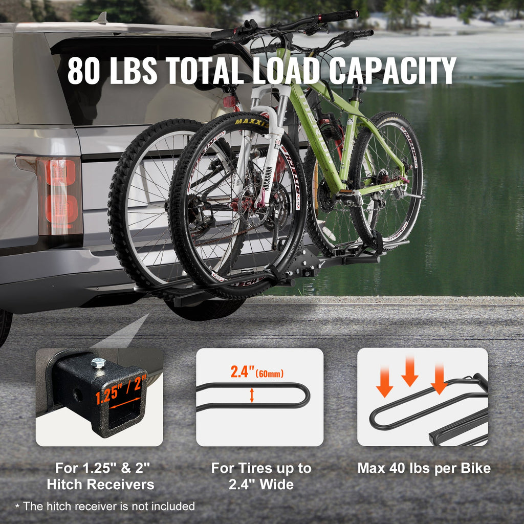 Mount Car 1.25"/2" Truck SKYSHALO Folding 2-Bike Rack Carrier SUV Receiver Hitch