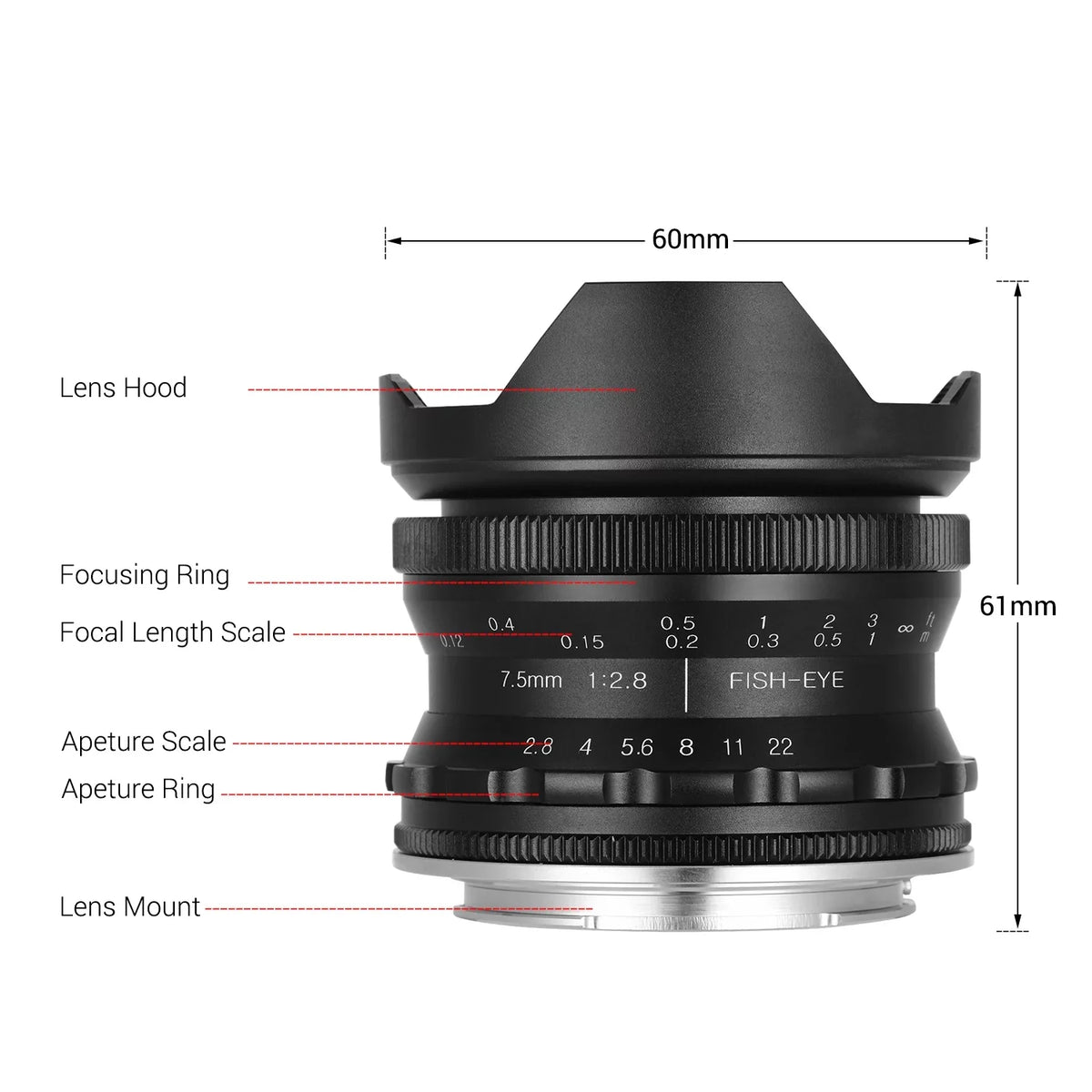 Large Manual Angle A77II A6100 Frame 180° E-Mount Lens A6000 A6400 Fisheye with A6500 F2.8 Focus Aperture 7.5mm Compatible A6600 Ultra 5100 Wide Andoer A6300 Andoer Lens Camera APS-C