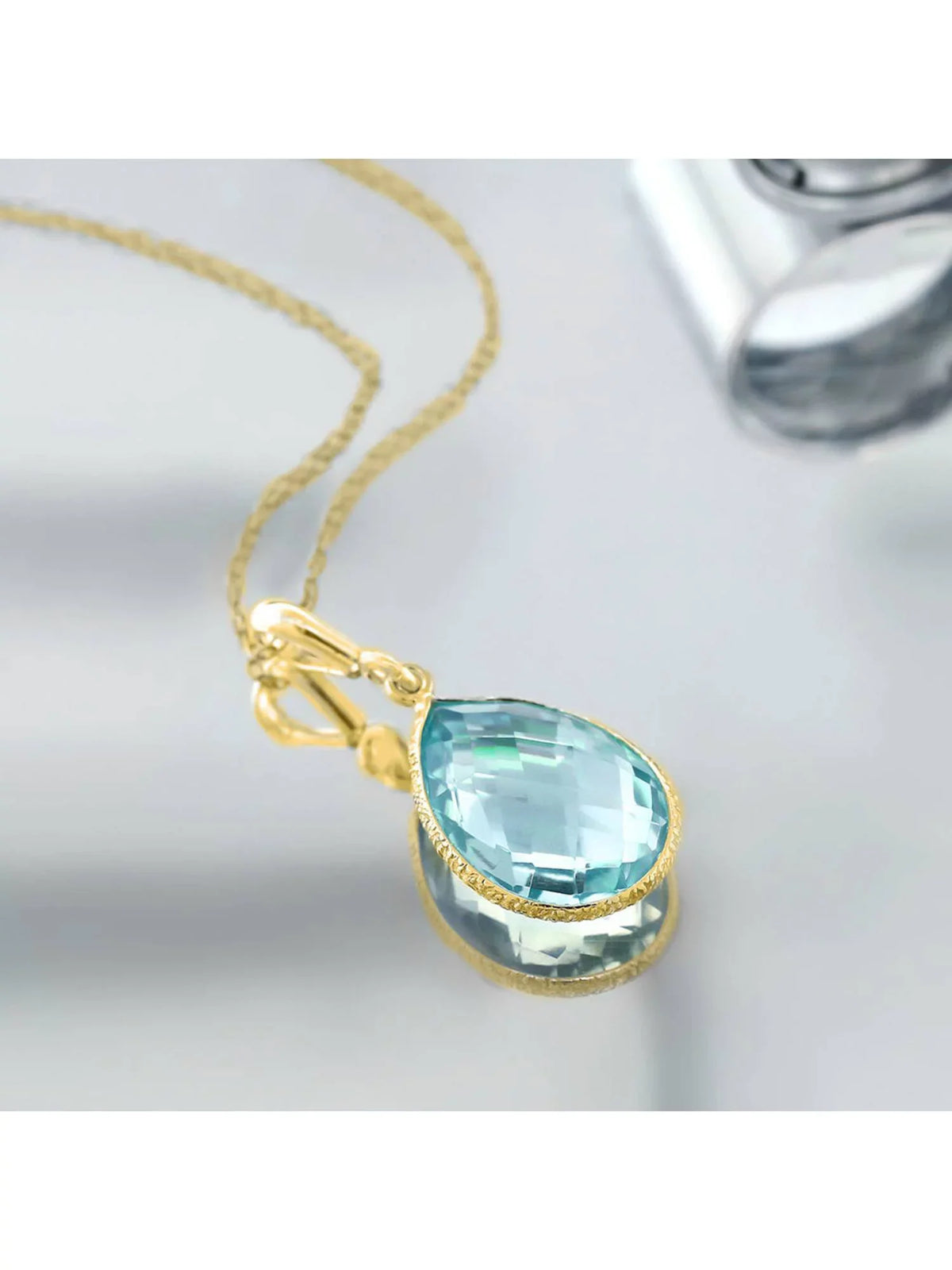 Pear Plated 16x12mm Ct 9.00 Topaz Yellow Gem 18K Blue Pendant Stone King Gold Chain inches 18 Silver Shape