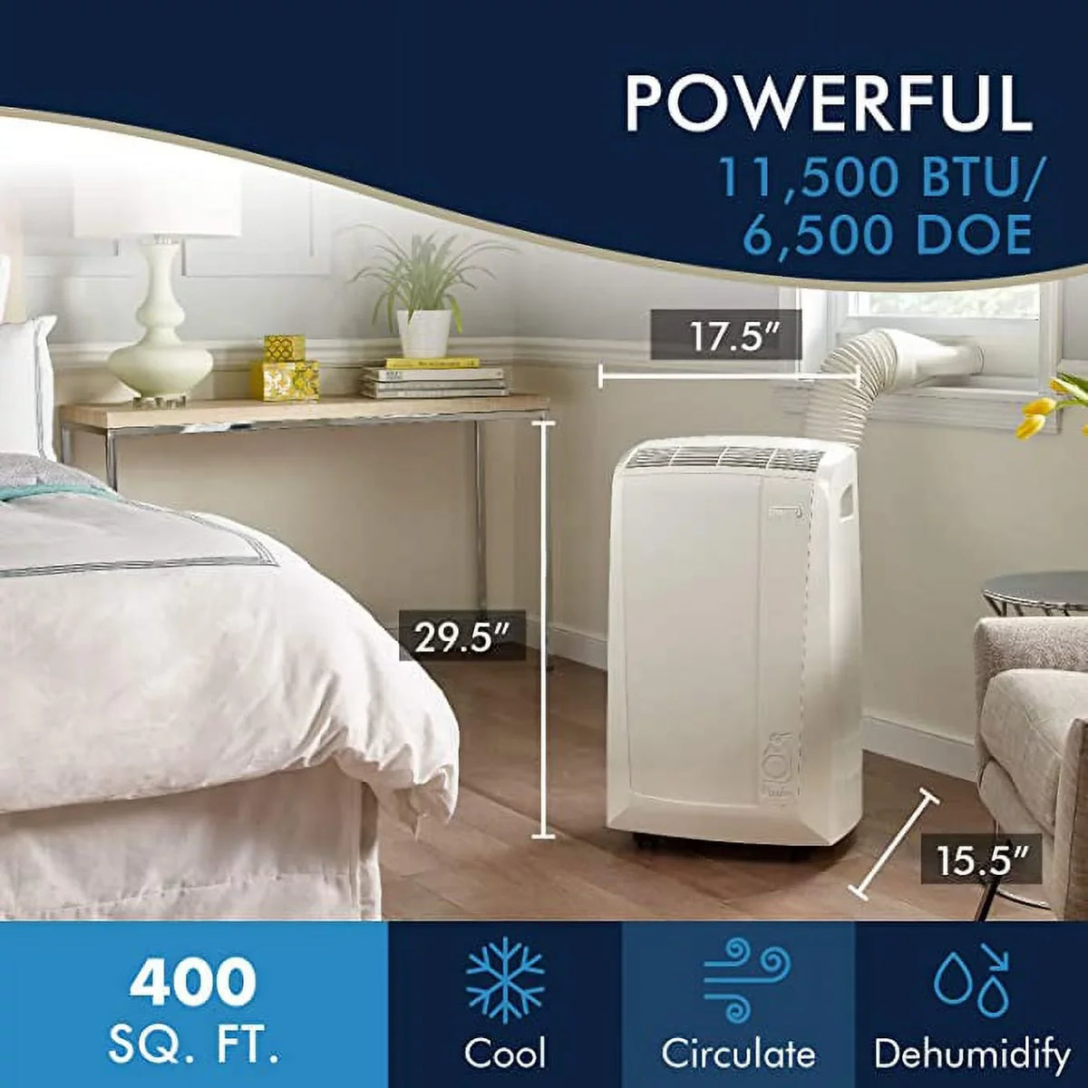 6,700 Conditioner ASHRAE) with (10,000 BTU (Refurbished) BTU movable Dehumidifier DeLonghi Restored oxygen 3-Speed