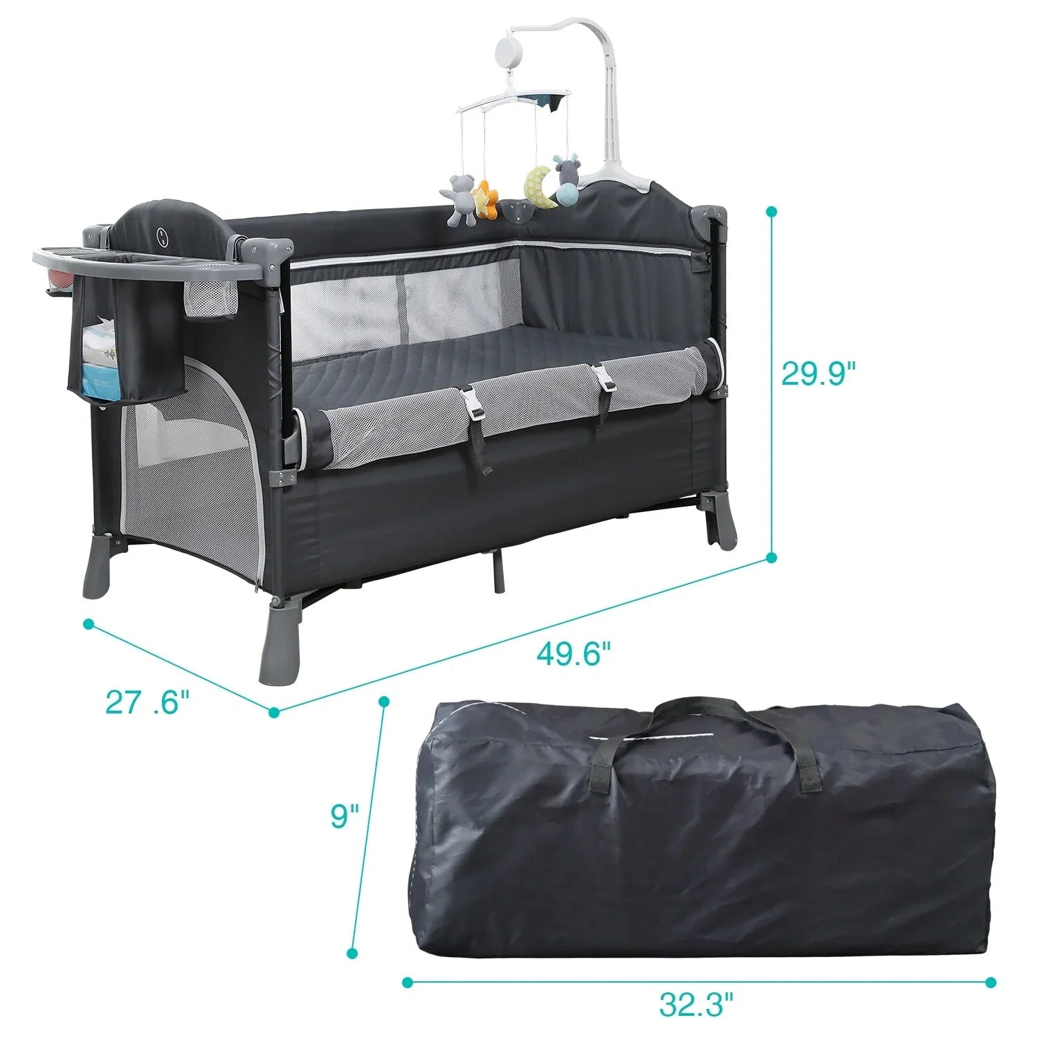 x 5-In-1 Infant Crib transportable BENTON Bassinet - Playpen Side Convertible Playard, TECHNOLOGY 29.9"H Kerrogee 27.6"W 49.6"L x Bed