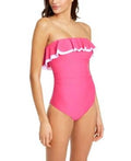 Tommy 12 US Swimsuit, Solid One-Piece Hilfiger Ruffle PINK Strapless