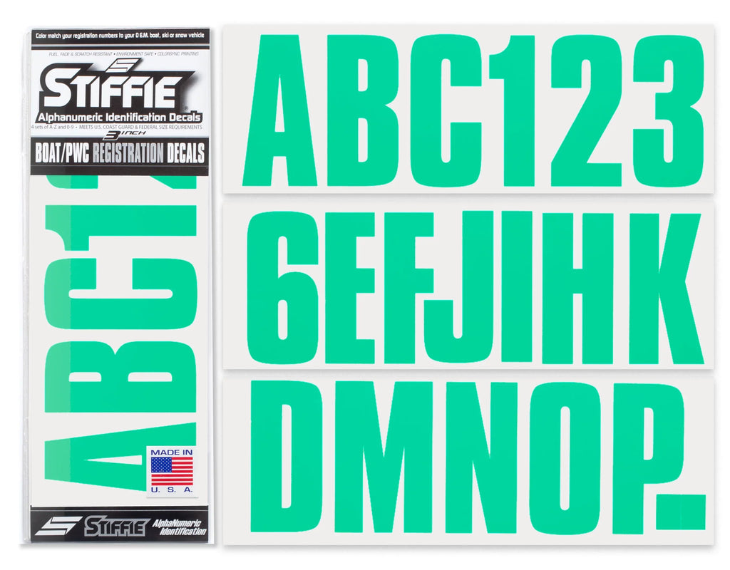 Personal Decals Watercraft Letters Stickers PWC 3" STIFFIE for Uniline Numbers & Green Identification SeaFoam Marine & Alpha-Numeric Boats Kit Registration Custom