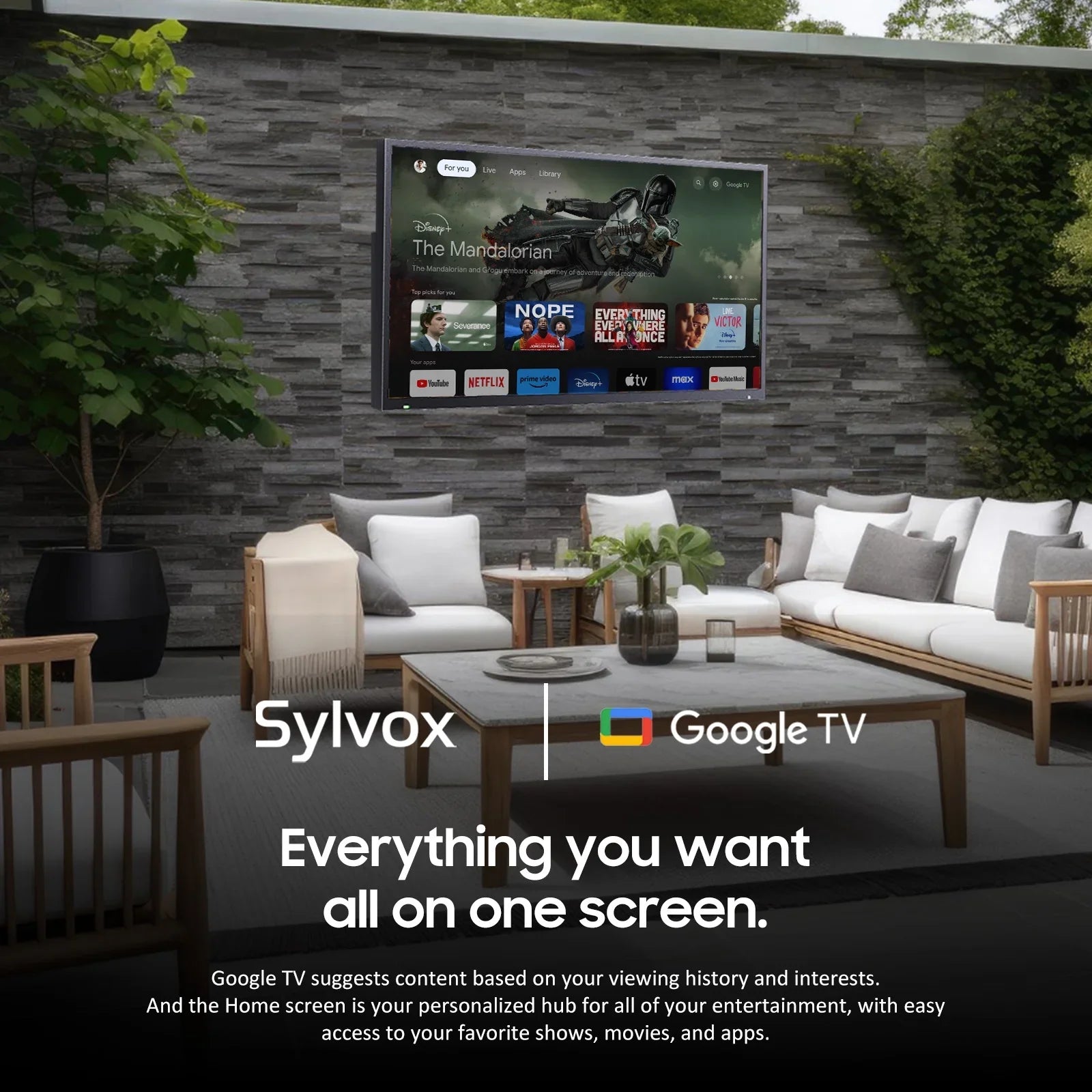 Patio Remote,1000nits Deck, 2.0) 43'' Chromecast Google TV, Smart Garden(Deck or Pro TV, Vision QLED Voice Television, Weatherproof for Waterproof, HDR, Outdoor QLED Built-in Dolby SYLVOX IP55