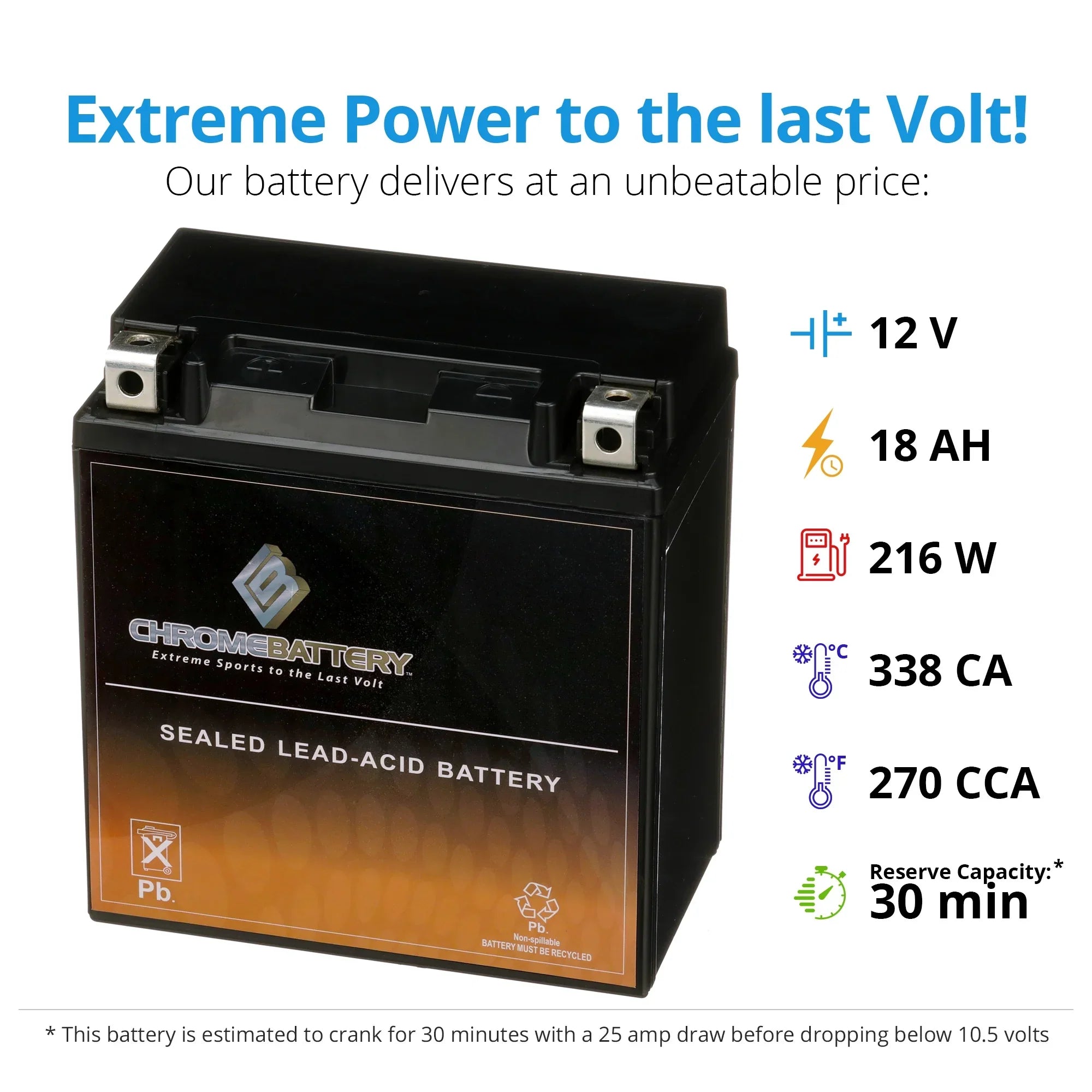 CCA) Battery Chrome Motorcycle for 12 Battery Classic Ah, 270 YTX20CH-BS Vn Kawasaki Volt,18 (20CH-BS Vulcan 1500e4 2001