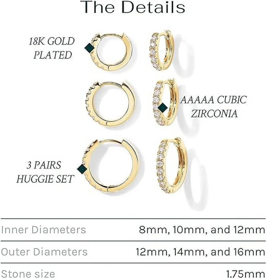 Small Hoop Men Huggie 8mm Earrings and Post, Sterling for Set Women Gold 12mm | White Pairs Hoop Gold Pack 925 Helix Yellow Cartilage 10mm Mini Plated Silver Pack 6 18K PAVOI