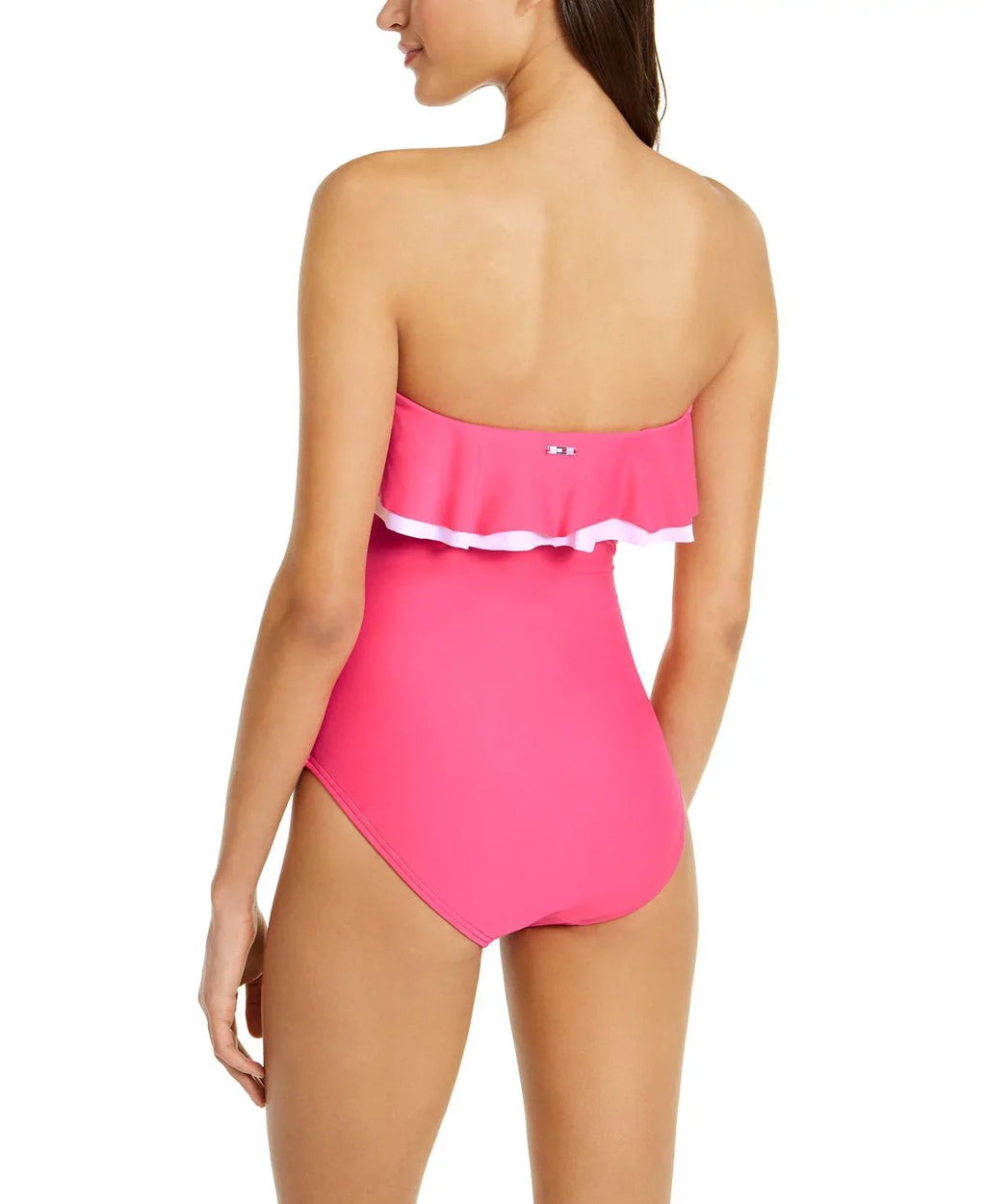 Tommy 12 US Swimsuit, Solid One-Piece Hilfiger Ruffle PINK Strapless