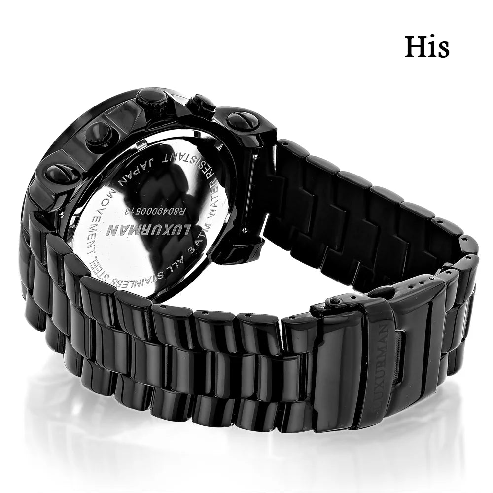 5.15ct Matching Large Watches: Watch Hers His Diamond and Set Black