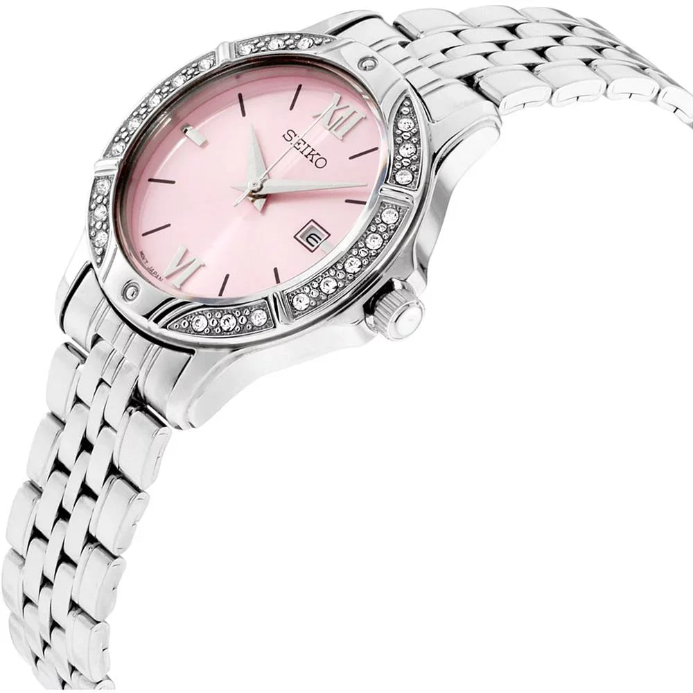 Seiko Women's Watch Steel SUR863 Dial Pink Swarovski Crystal