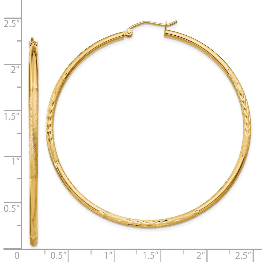 Men 2mm Tube Women Round and Teens; and for for Hoop and Yellow Gold Real Satin Adults Earrings; Diamond-cut 14kt