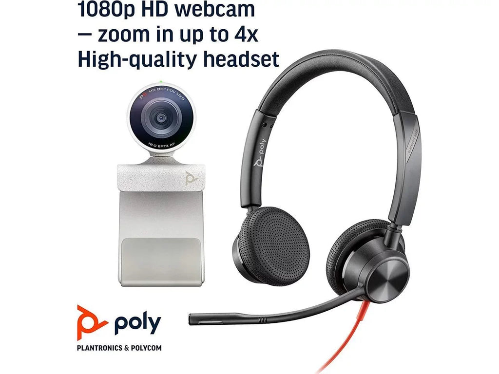 & USB-A Certified HD & Studio Headset Professional Blackwire Webcam Video Wired Teams Stereo for Polycom) Kit - (Plantronics Headset 1080p 3325 - + P5 Camera Conferencing Audio with Poly Zoom -
