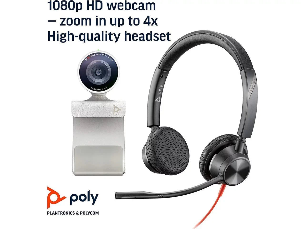 & USB-A Certified HD & Studio Headset Professional Blackwire Webcam Video Wired Teams Stereo for Polycom) Kit - (Plantronics Headset 1080p 3325 - + P5 Camera Conferencing Audio with Poly Zoom -