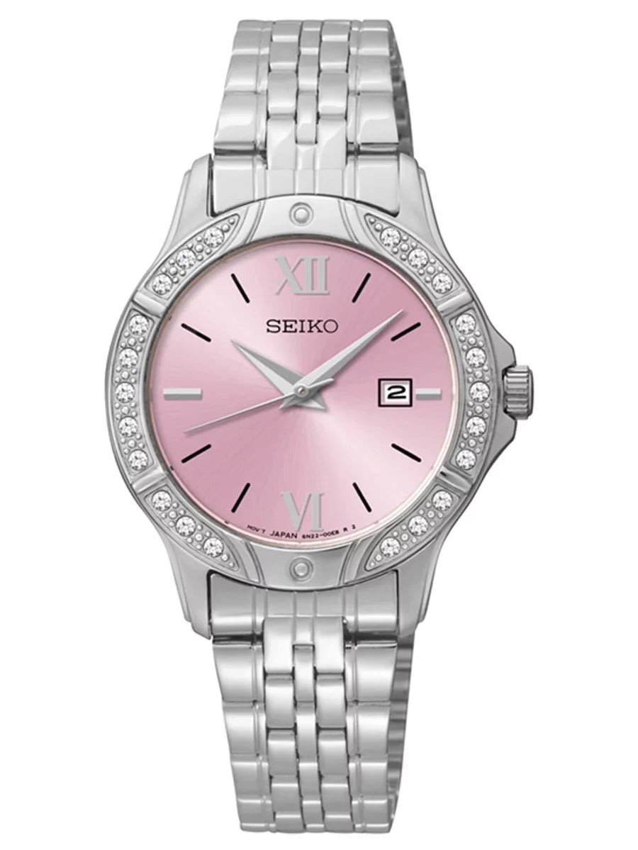 Seiko Women's Watch Steel SUR863 Dial Pink Swarovski Crystal