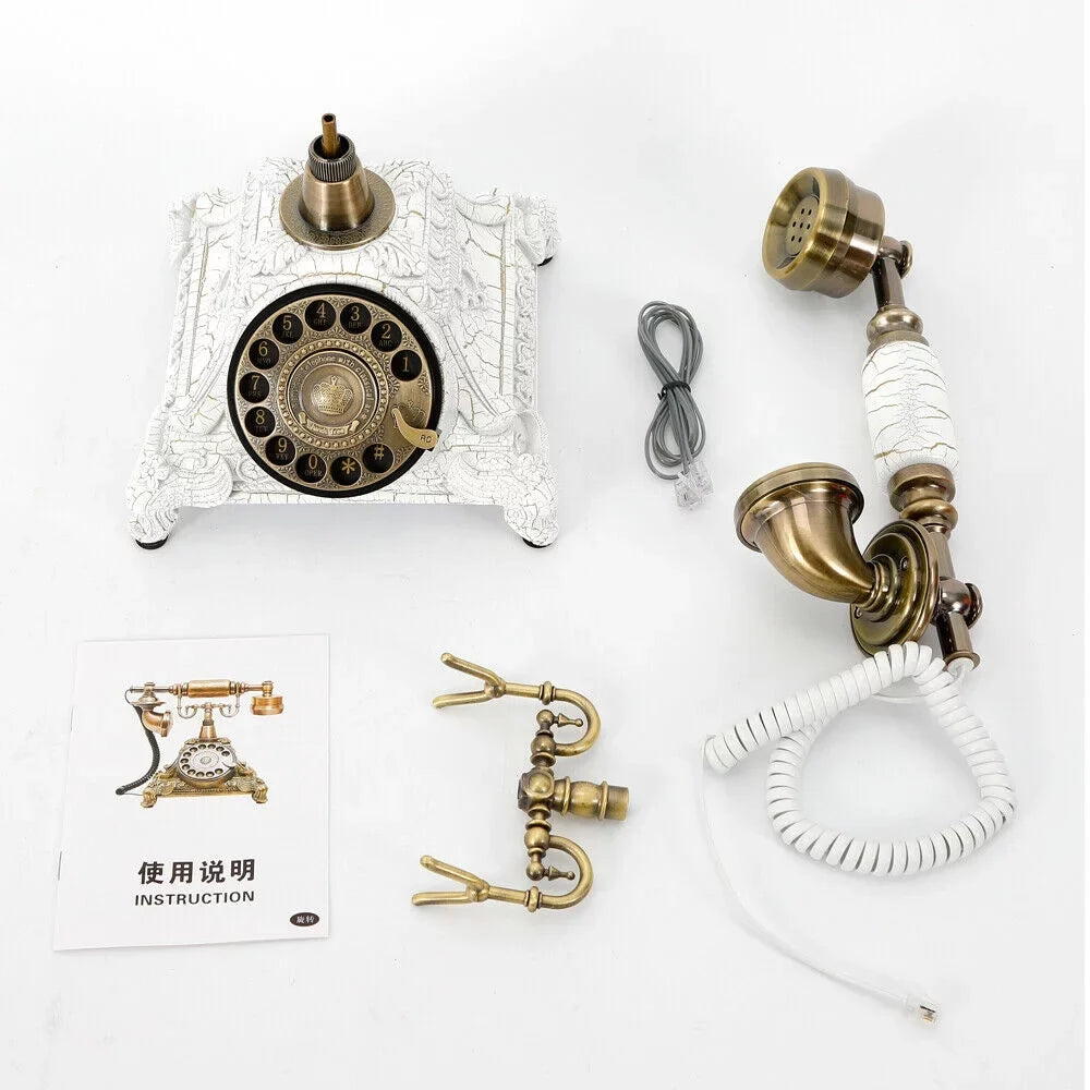 Antique Telephone Practical Home Old-Fashioned (White) Resin Machine Dial Hotel Rotary Landline Office Decoration Telephone Retro Wired European Elegant Desktop and for Antique Decoration Chic